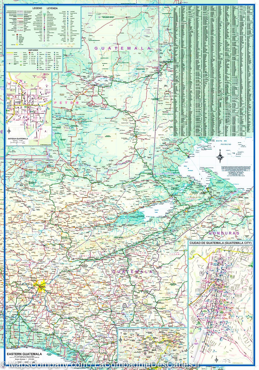 Carte de voyage - Belize & Guatemala Est | ITM carte routière ITM