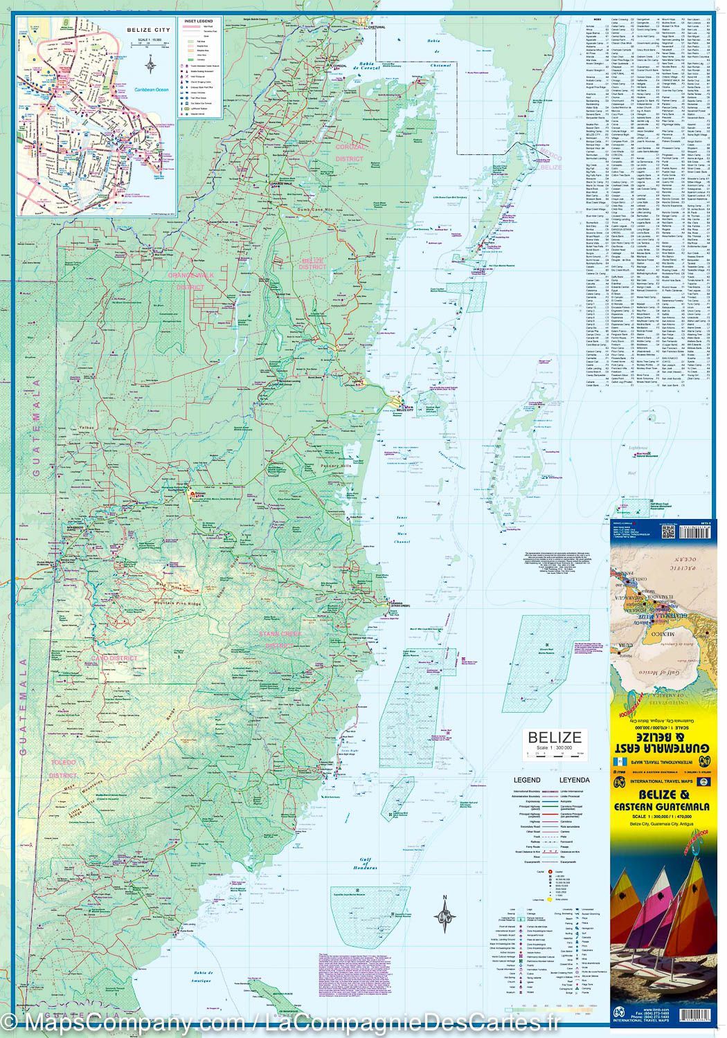 Carte de voyage - Belize & Guatemala Est | ITM carte routière ITM