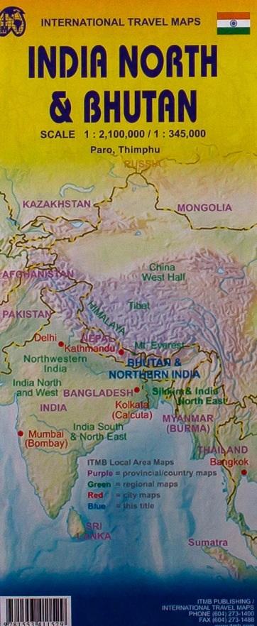 Carte du Bhoutan et du nord-est de l'Inde | ITM - La Compagnie des Cartes