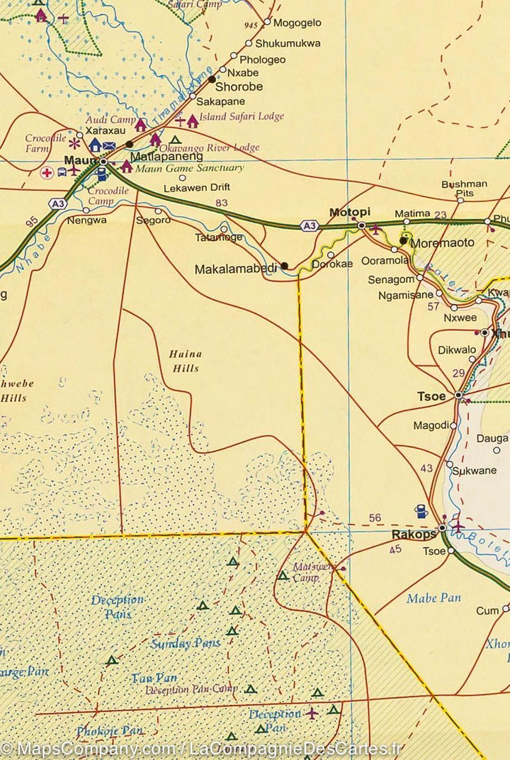 Carte du Botswana et du Zimbabwe | ITM - La Compagnie des Cartes