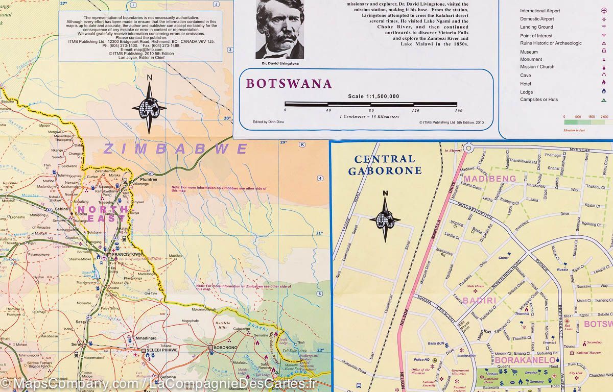 Carte de voyage - Botswana & Zimbabwe | ITM carte routière ITM