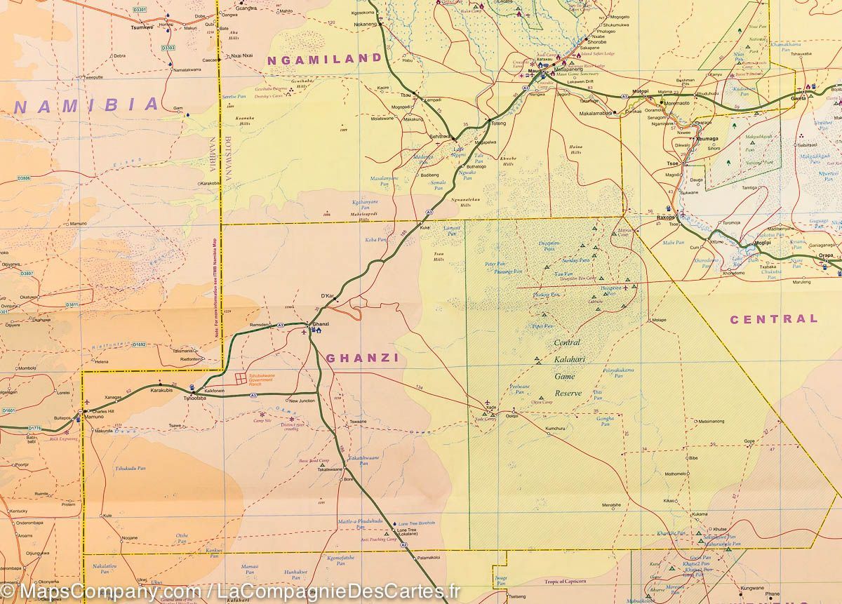 Carte de voyage - Botswana & Zimbabwe | ITM carte routière ITM