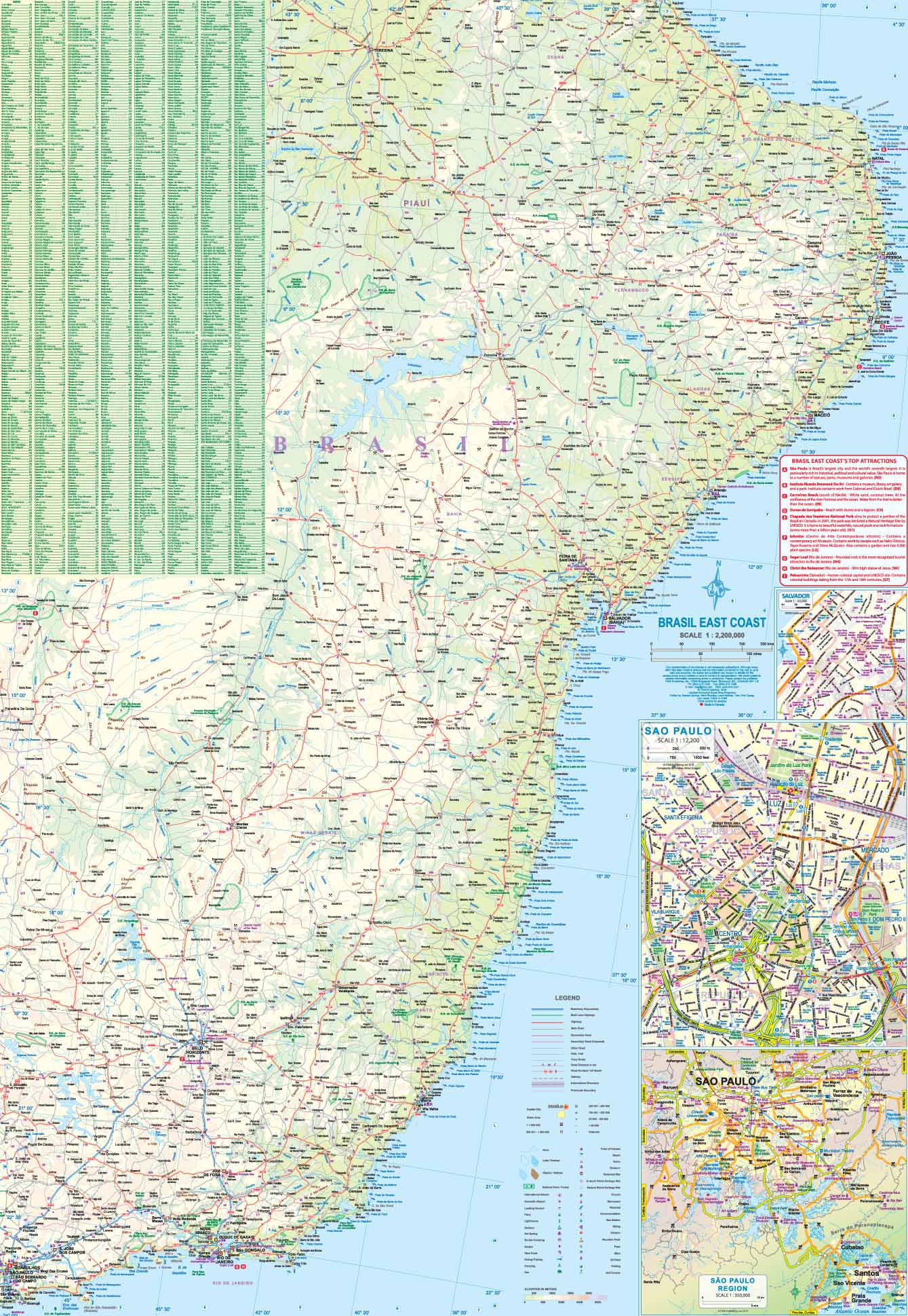 Carte de voyage - Brésil : Côte est & Plan de Rio de Janeiro | ITM carte routière ITM