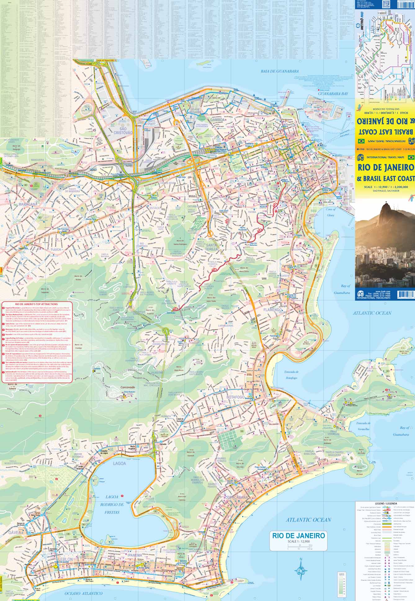 Carte de voyage - Brésil : Côte est & Plan de Rio de Janeiro | ITM carte routière ITM