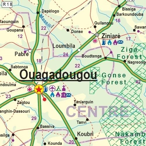 Carte de voyage - Burkina Faso & Afrique de l'Ouest | ITM carte routière ITM