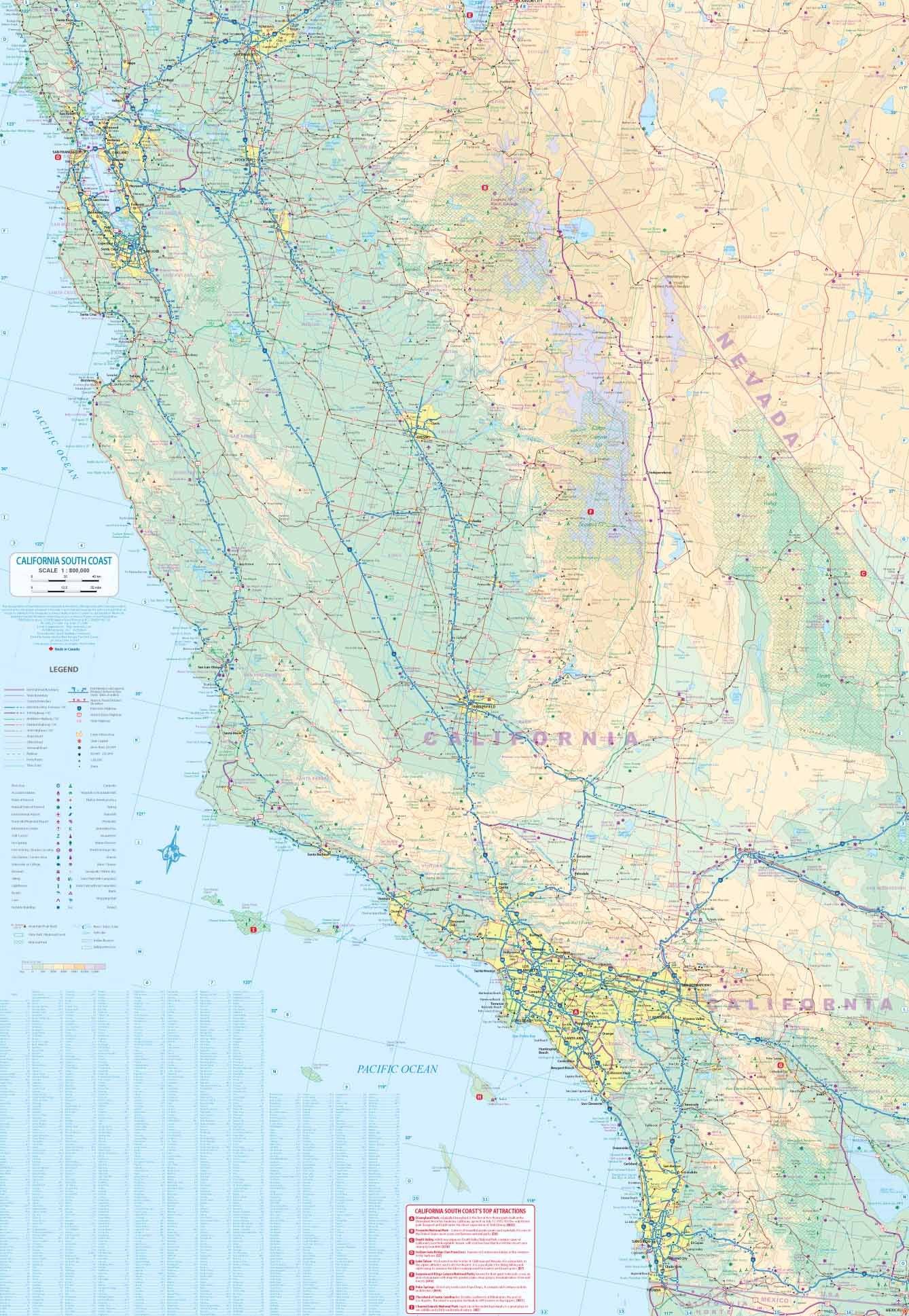 Carte de voyage - Californie, côte sud & Plan de Los Angeles | ITM carte routière ITM