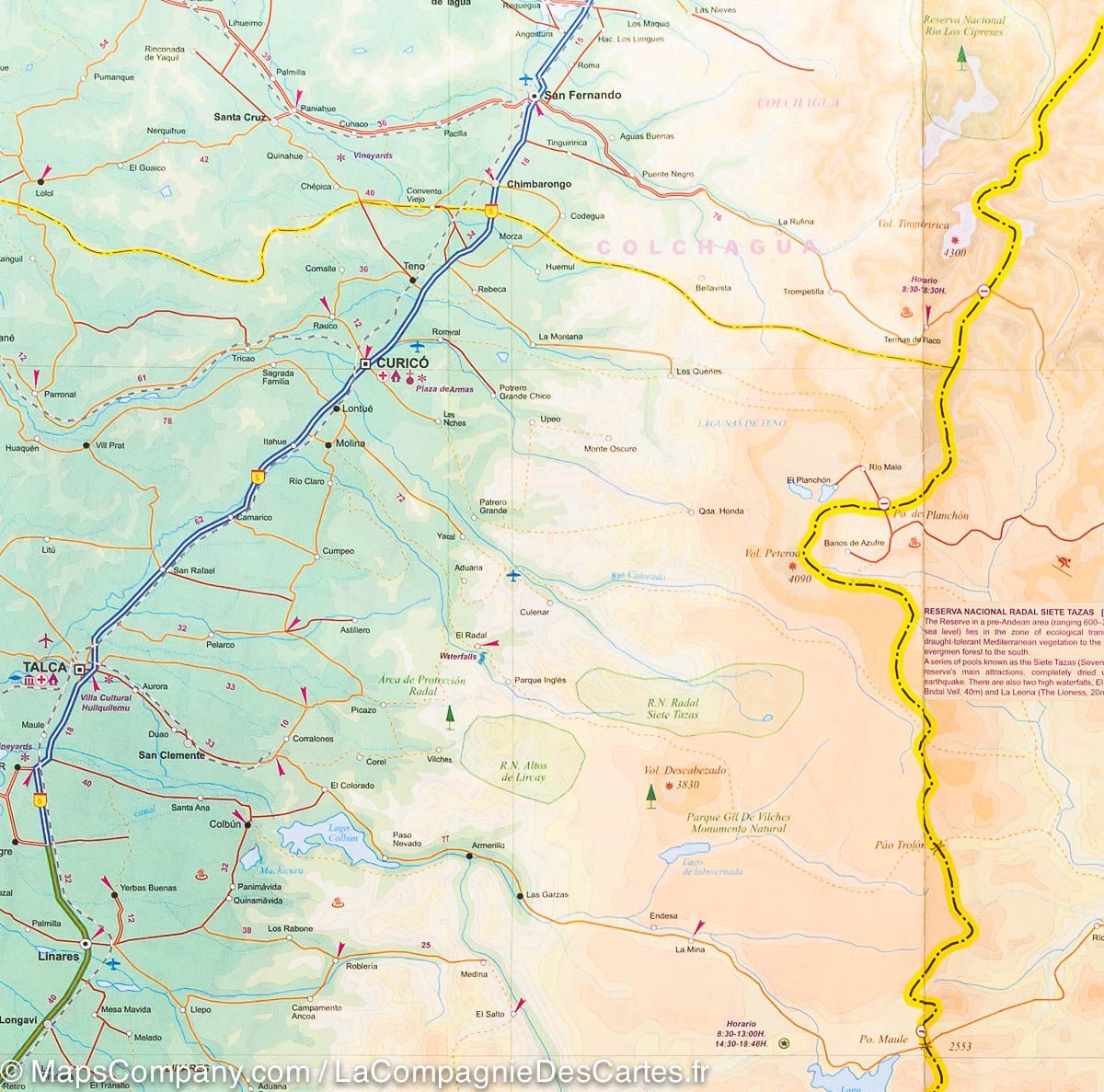 Carte de voyage - Chili Nord & Plan de Santiago | ITM carte routière ITM