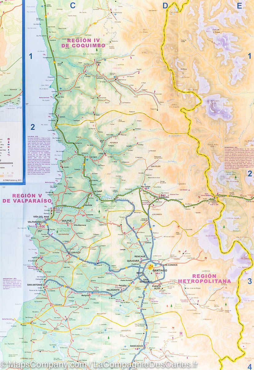 Carte de voyage - Chili Nord & Plan de Santiago | ITM carte routière ITM