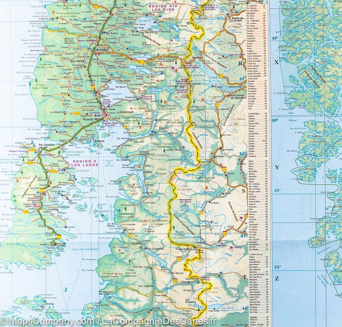 Carte de voyage - Chili Sud & Patagonie Sud | ITM carte routière ITM