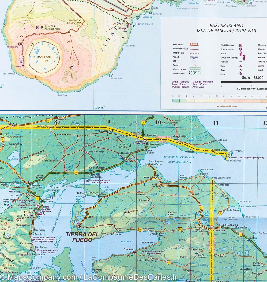 Carte de voyage - Chili Sud & Patagonie Sud | ITM carte routière ITM