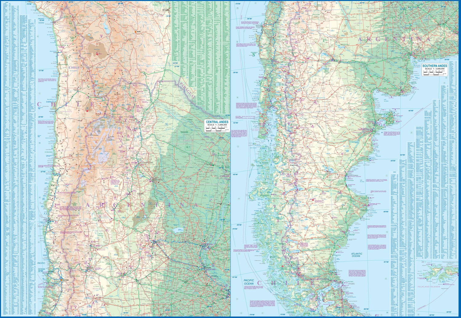 Carte de voyage - Cordillère des Andes | ITM carte routière ITM