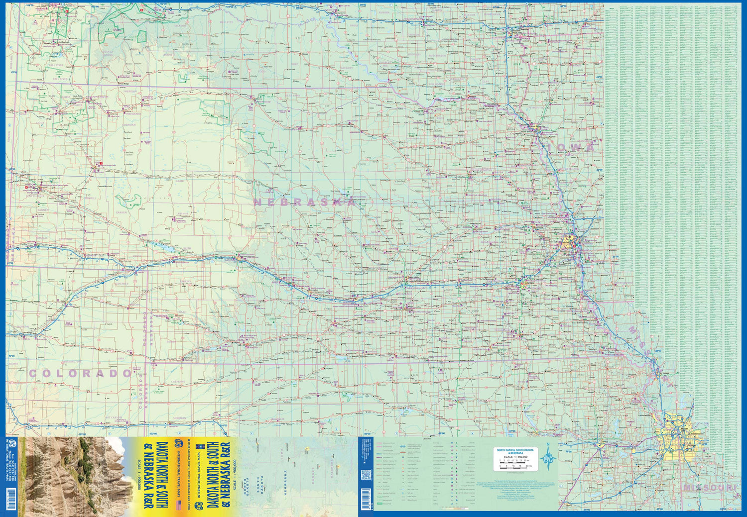 Carte de voyage - Dakota du Nord, Dakota du Sud & Nebraska (routes et chemins de fer) | ITM carte routière ITM