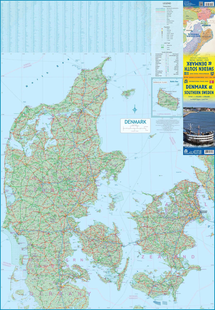 Carte du Danemark et du sud de la Suède | ITM - La Compagnie des Cartes
