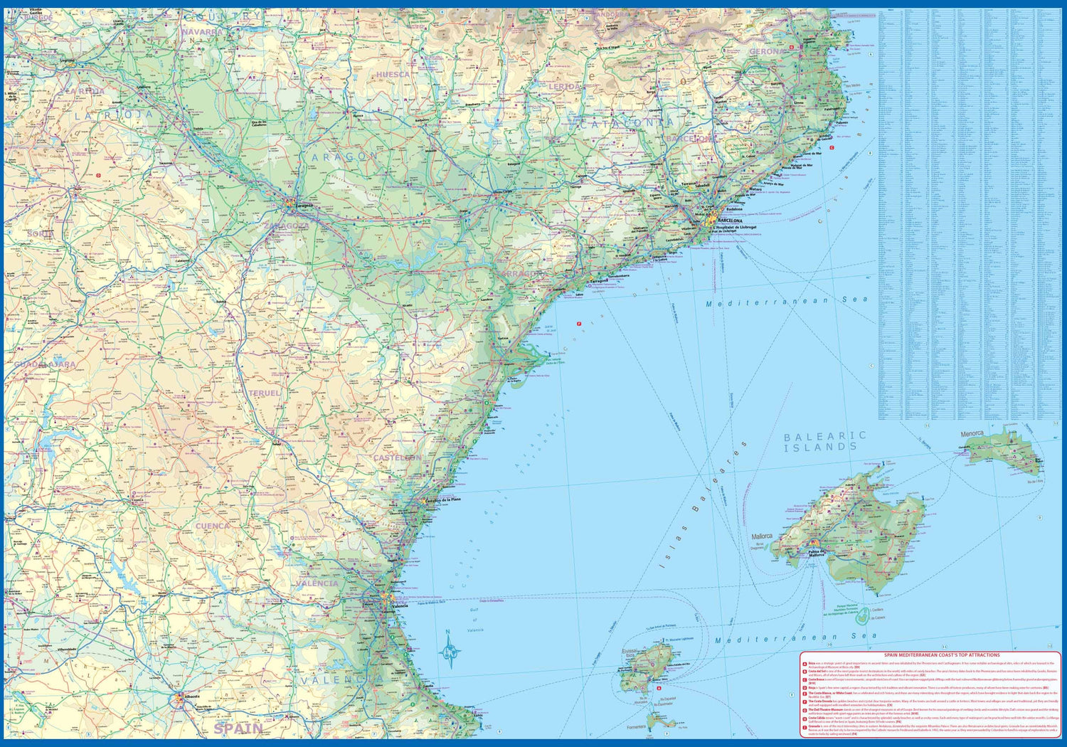 Carte de voyage - Espagne : Côte méditerranéenne | ITM carte routière ITM