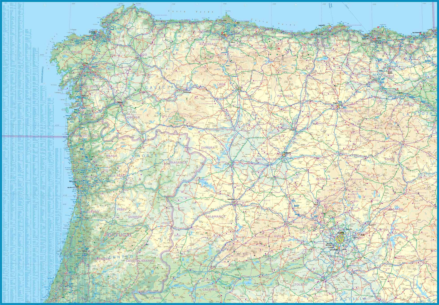 Carte de voyage - Espagne Nord (routes & chemins de fer) | ITM carte routière ITM