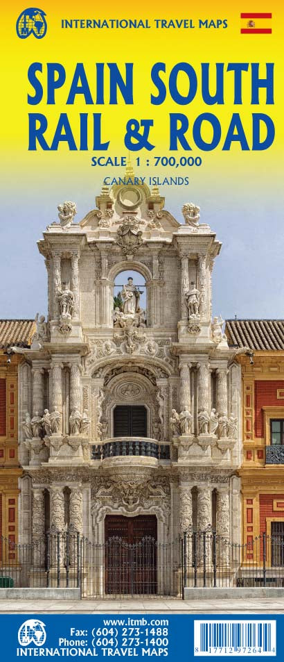 Carte de voyage - Espagne Sud (routes & chemins de fer) | ITM carte routière ITM
