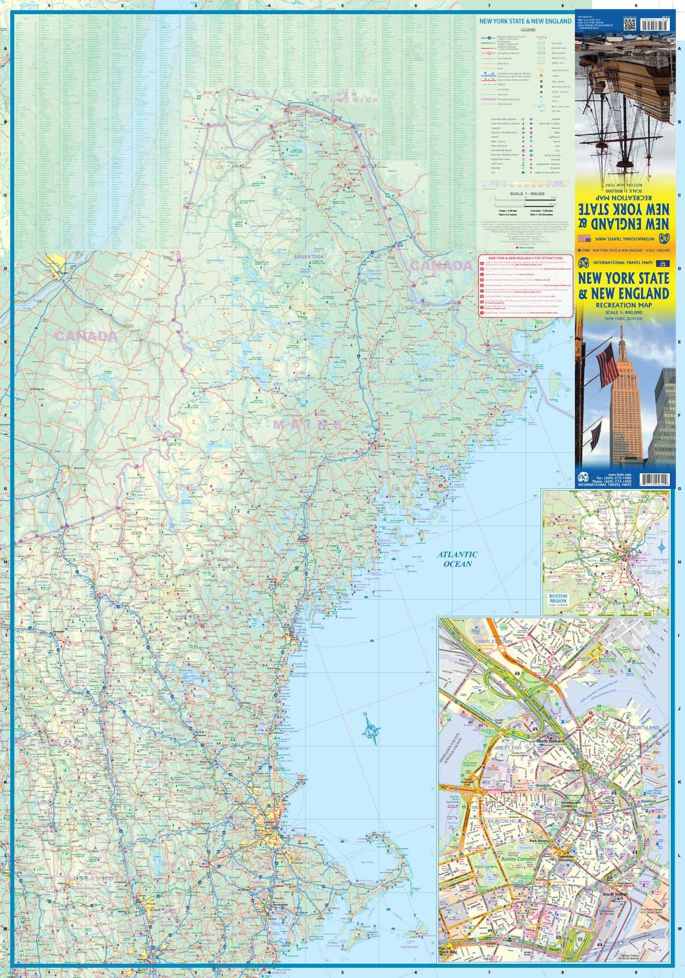Carte de voyage - État de New York & Nouvelle Angleterre | ITM carte routière ITM