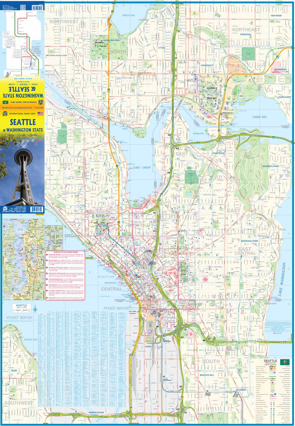 Carte de voyage - État de Washington & plan de Seattle | ITM carte pliée ITM 