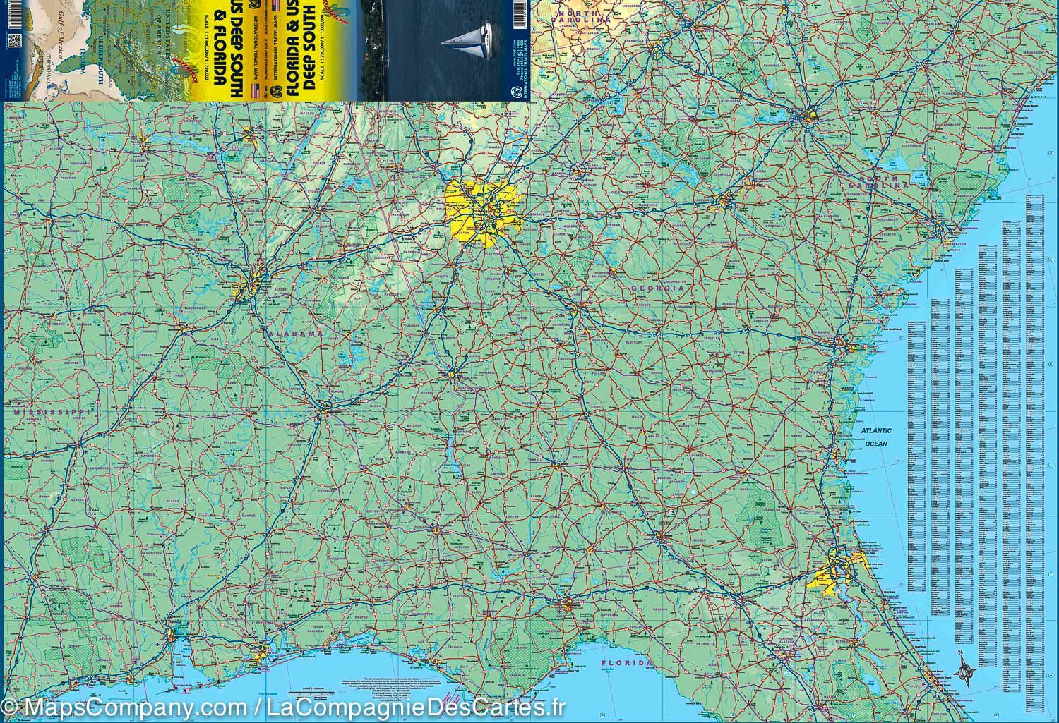Carte de voyage - Floride et Sud des USA | ITM carte routière ITM