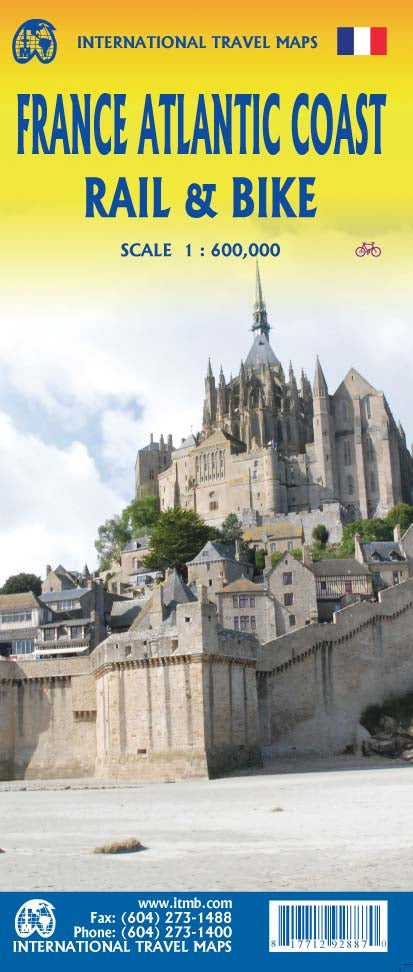Carte de voyage - France, Côte Atlantique (vélo et chemins de fer) | ITM carte routière ITM