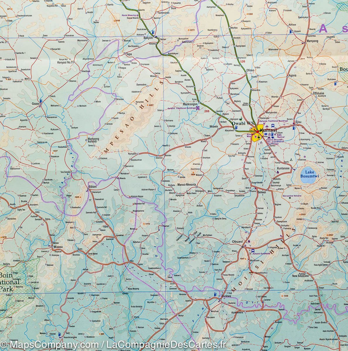 Carte de voyage - Ghana Sud & Plan d'Accra | ITM carte routière ITM