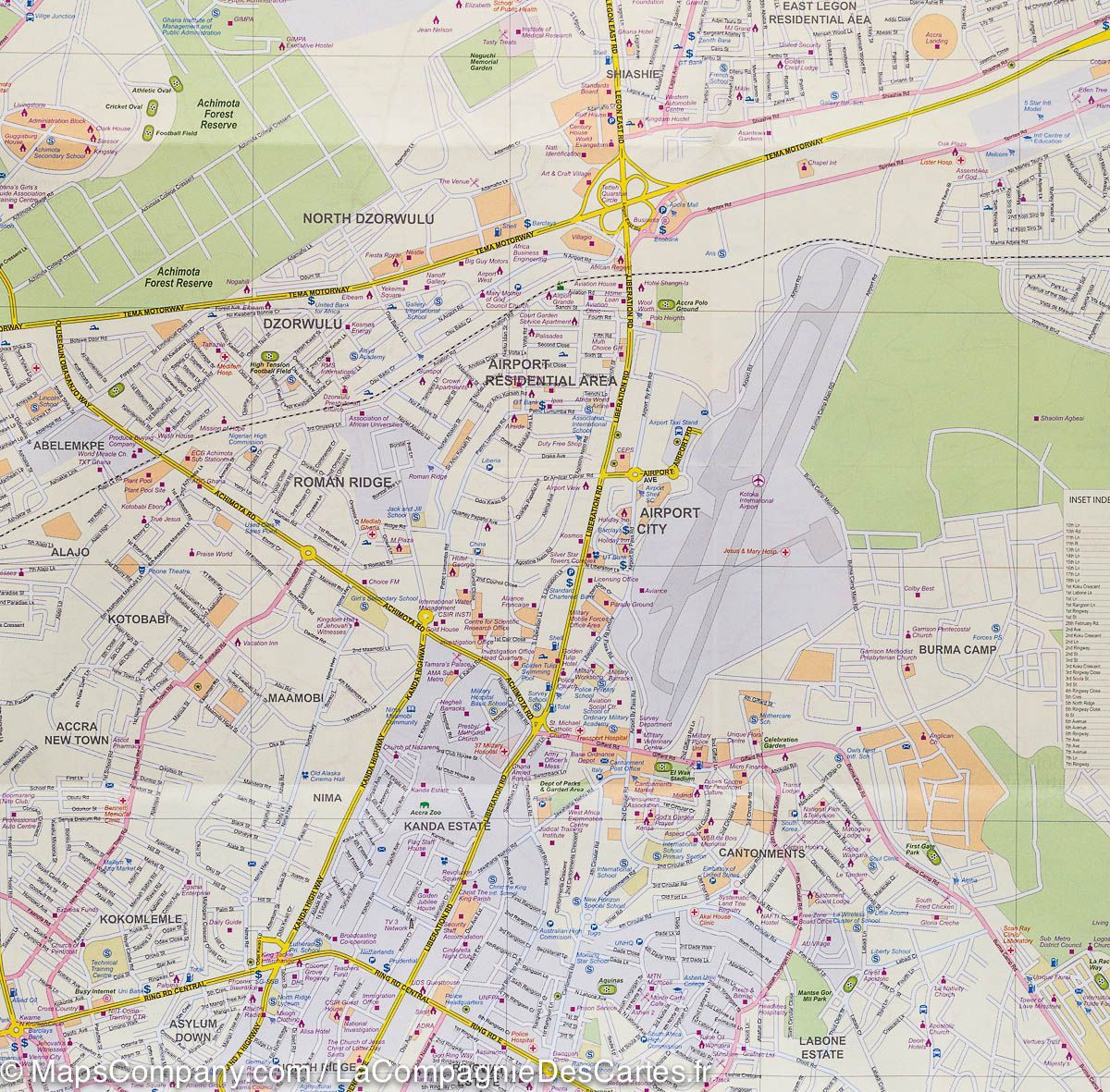 Carte de voyage - Ghana Sud & Plan d'Accra | ITM carte routière ITM