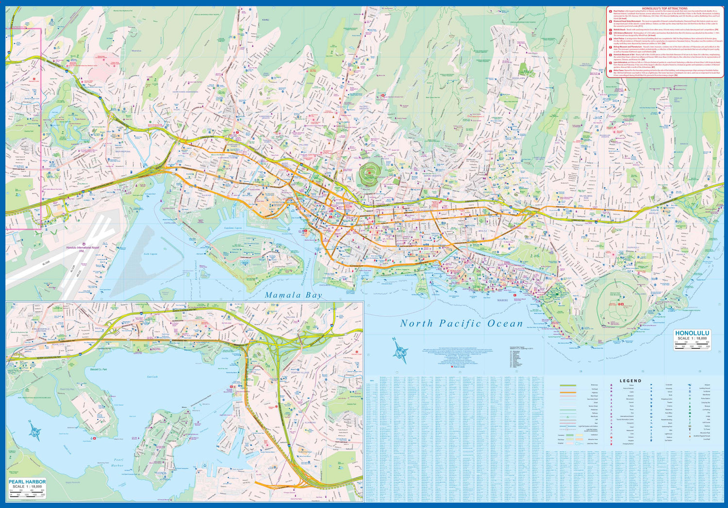 Carte de voyage - Honolulu (Waikiki à Pearl Harbour) & Oahu | ITM carte routière ITM