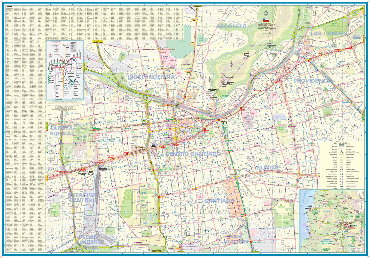 Carte de voyage - Ile de Pâques & Plan de Santiago (Chili) | ITM carte routière ITM