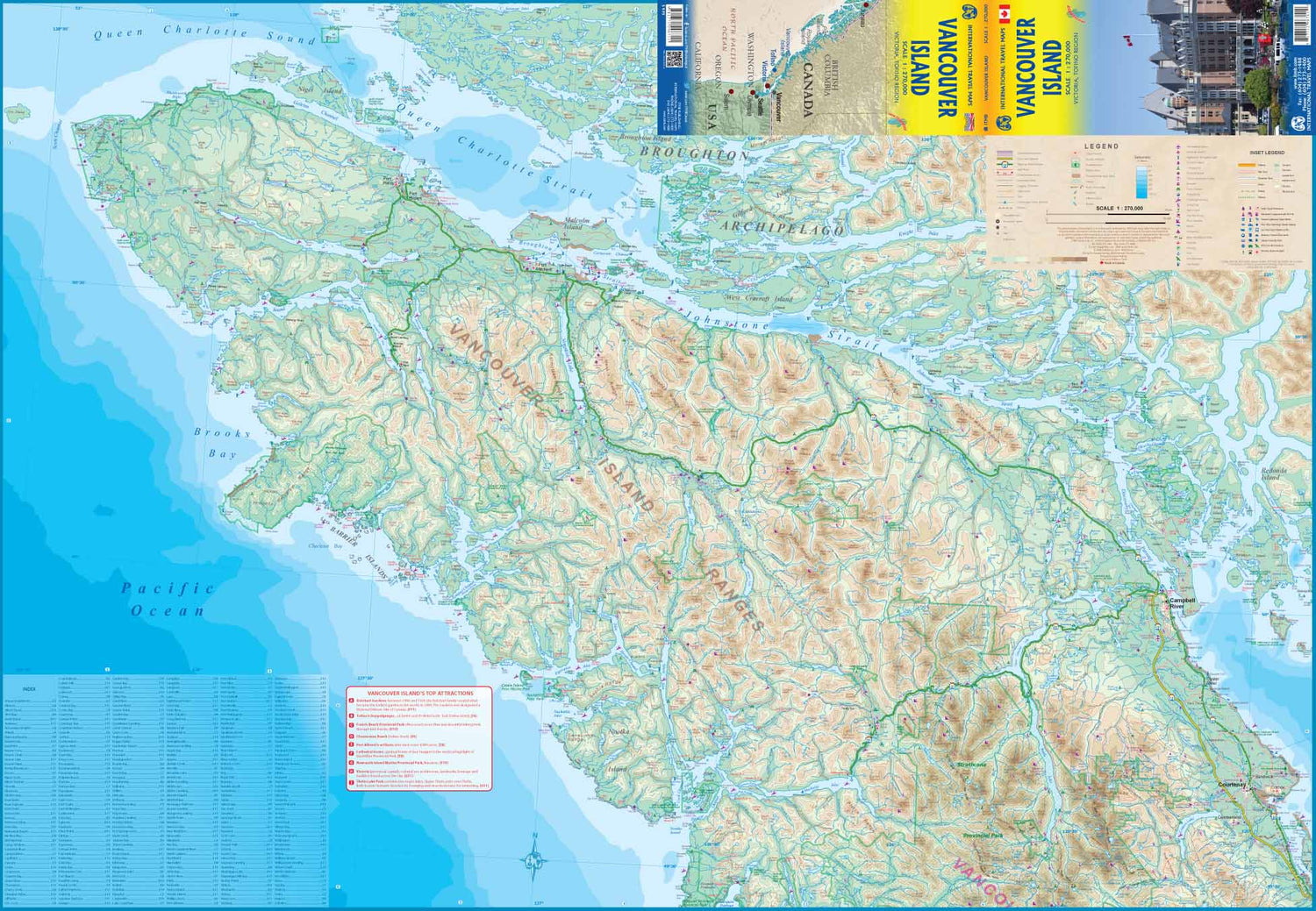 Carte de voyage - île de Vancouver (Colombie Britannique, Canada) | ITM carte routière ITM