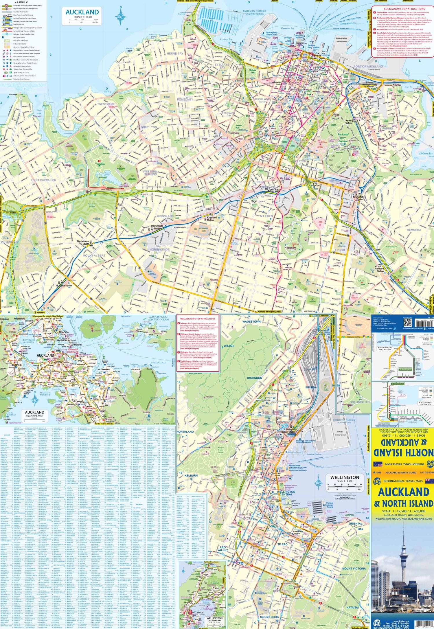 Carte de voyage - Ile du Nord (Nouvelle Zélande) & Plan d'Auckland | ITM carte routière ITM