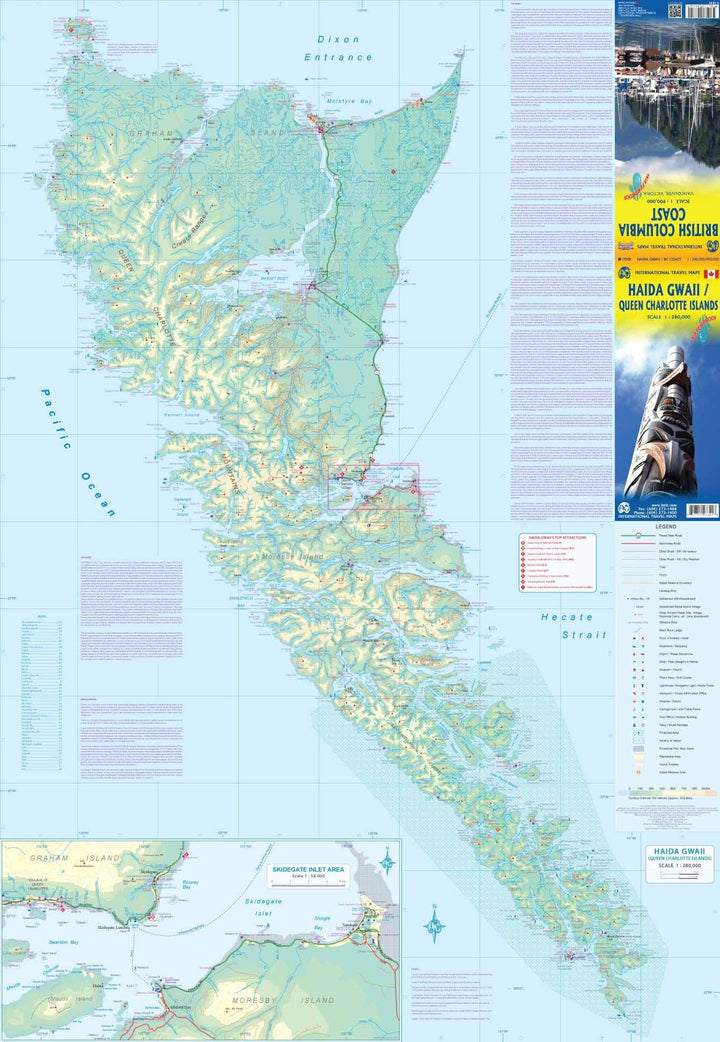 Carte de voyage - îles de la Reine Charlotte (Haida Gwaii) & Côte de la Colombie Britannique | ITM carte pliée ITM 
