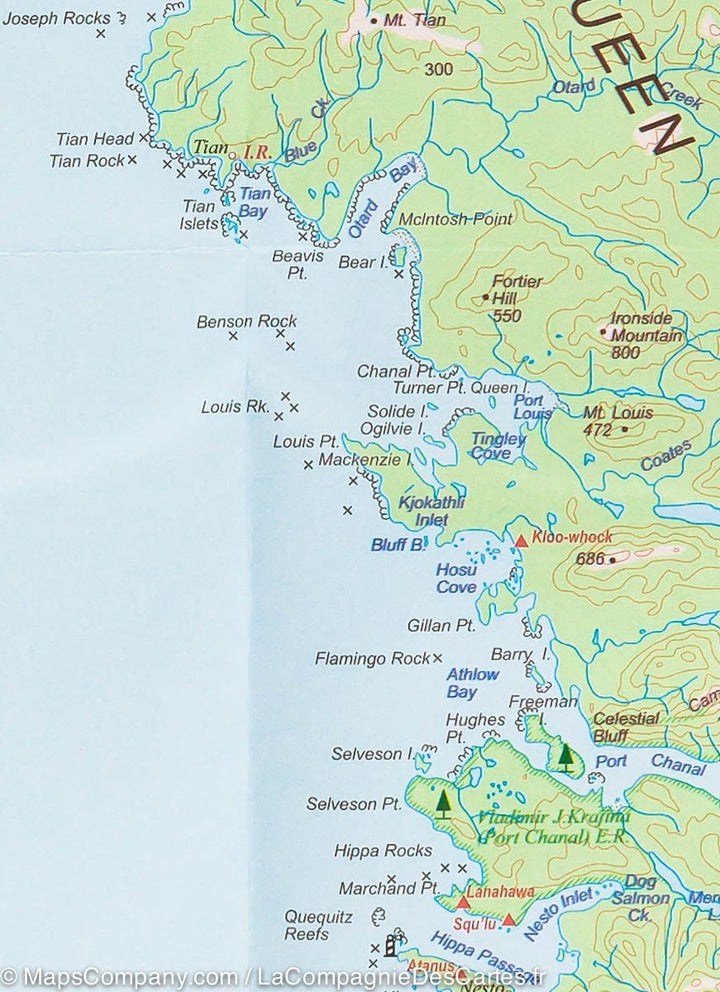 Carte de voyage - îles de la Reine Charlotte (Haida Gwaii) & Côte de la Colombie Britannique | ITM carte pliée ITM 