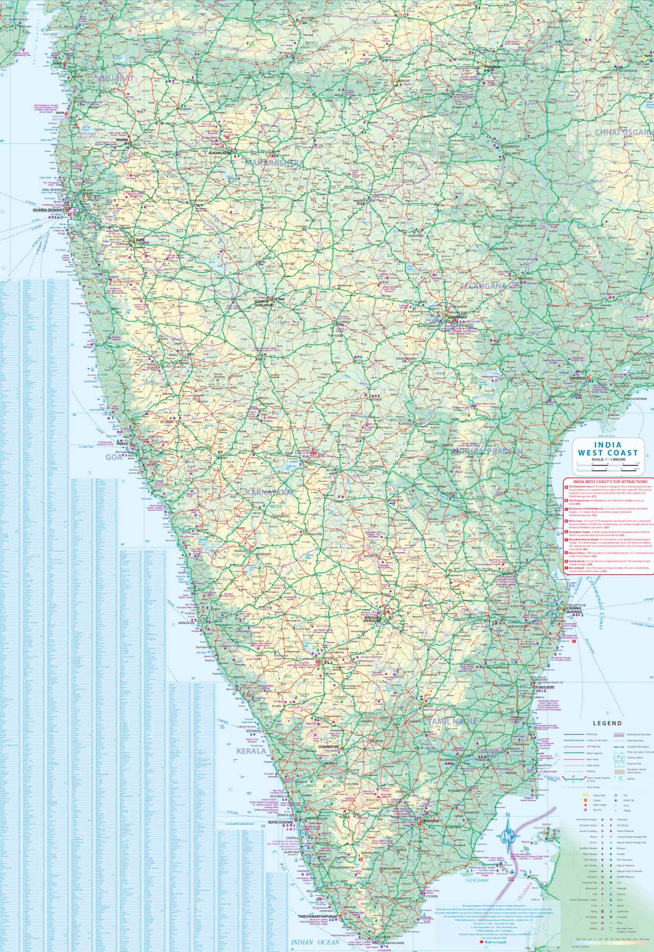 Carte de voyage - Inde : côte ouest & Plan de Bombay | ITM carte routière ITM