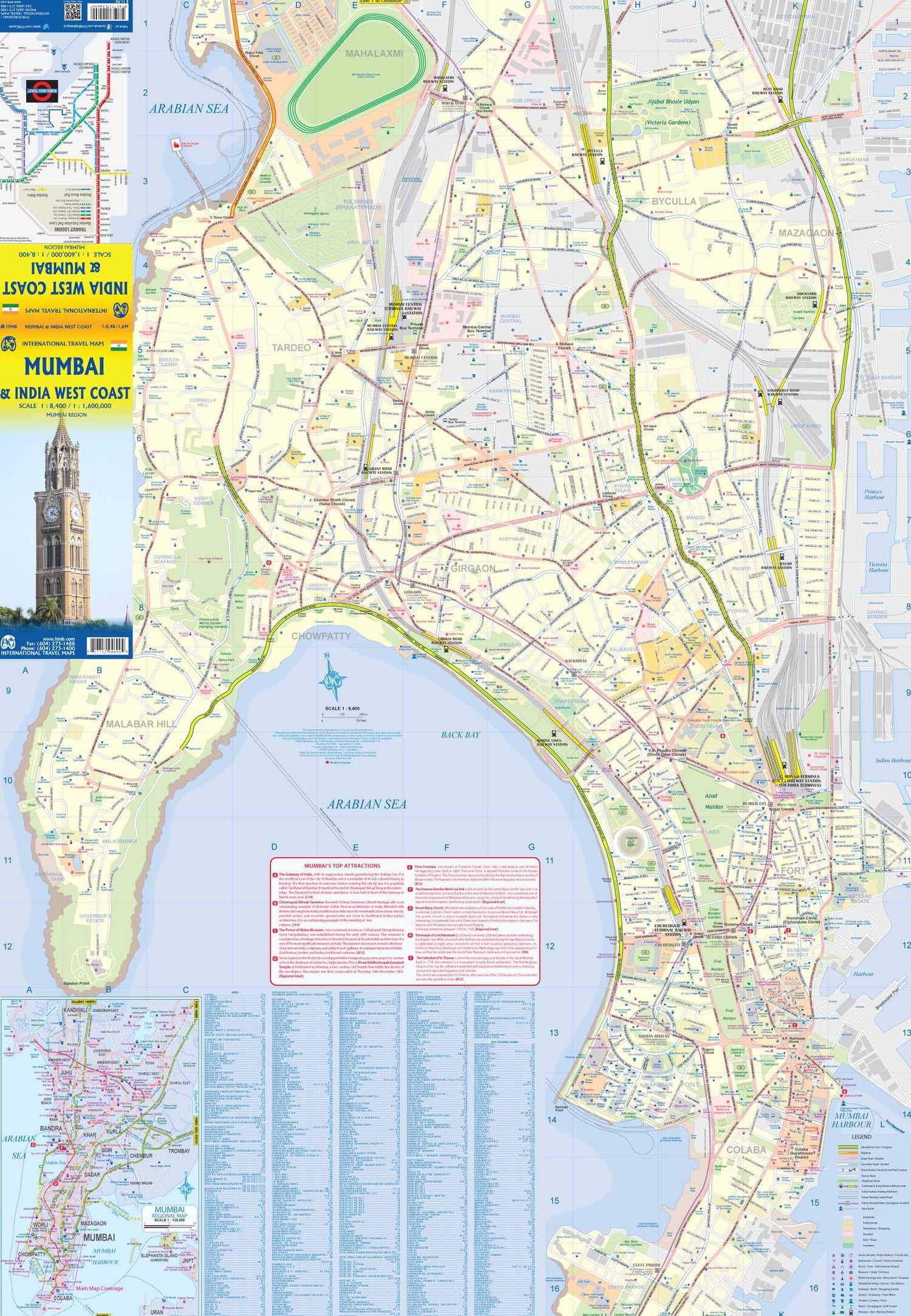 Carte de voyage - Inde : côte ouest & Plan de Bombay | ITM carte routière ITM