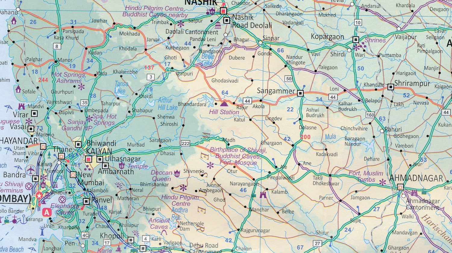 Carte de voyage - Inde : côte ouest & Plan de Bombay | ITM carte routière ITM