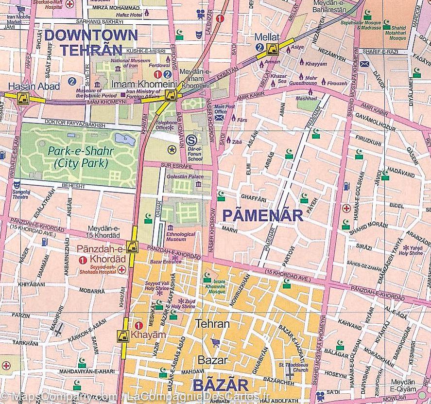 Carte de voyage - Iran & Plan de Téhéran | ITM carte routière ITM