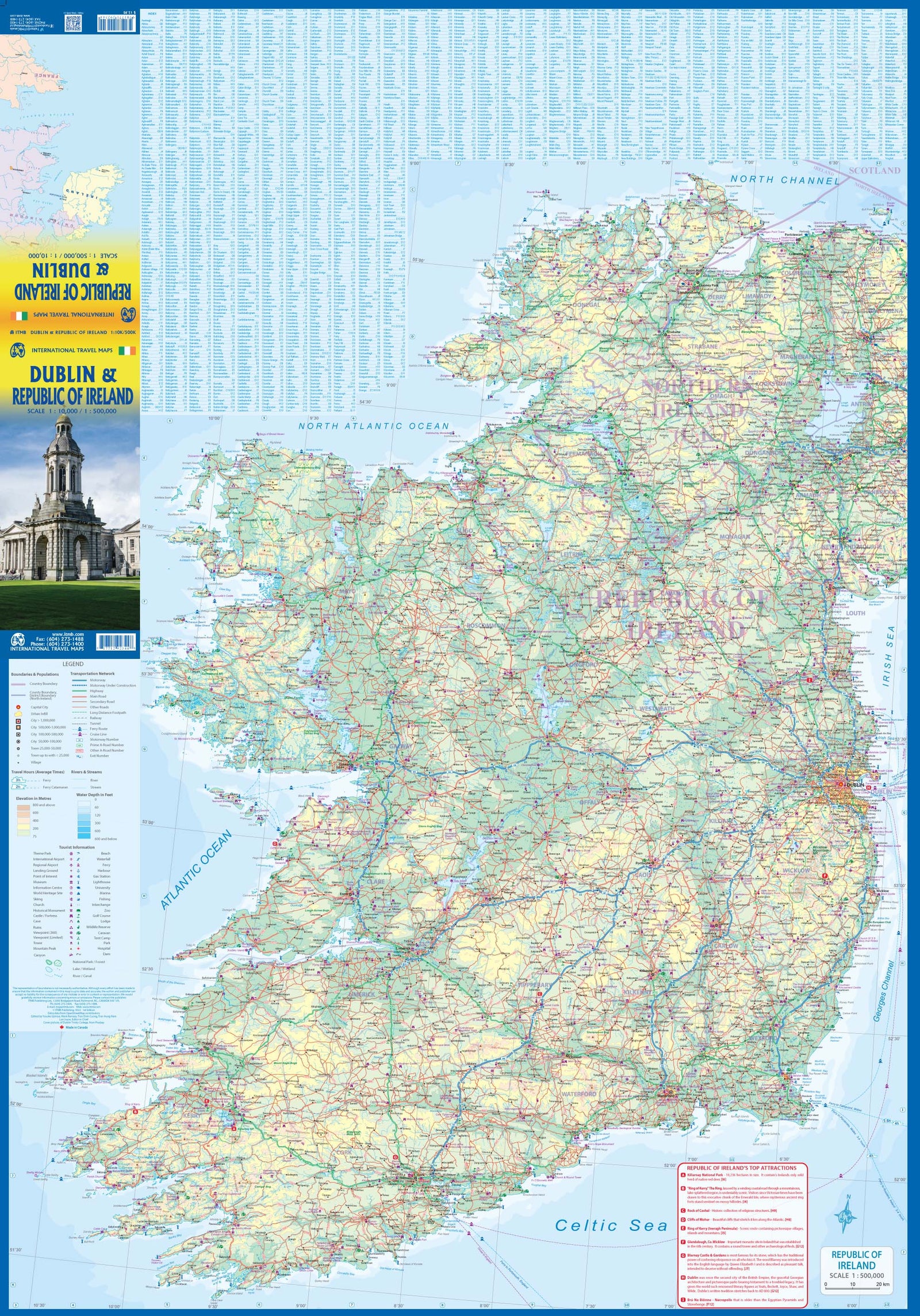Carte de voyage - Irlande & Plan de Dublin | ITM carte routière ITM
