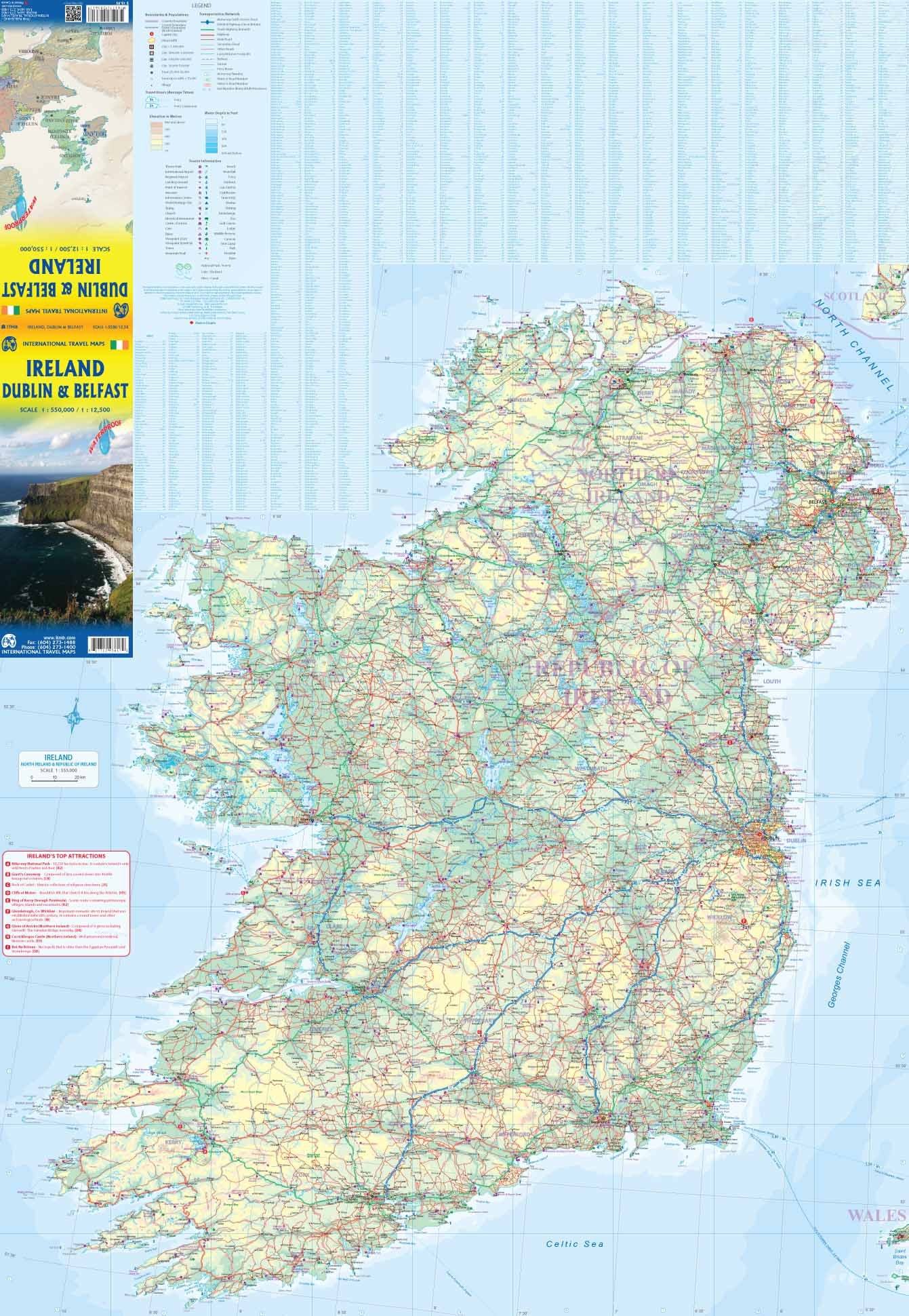 Carte de voyage - Irlande & Plans de Belfast et Dublin | ITM carte routière ITM