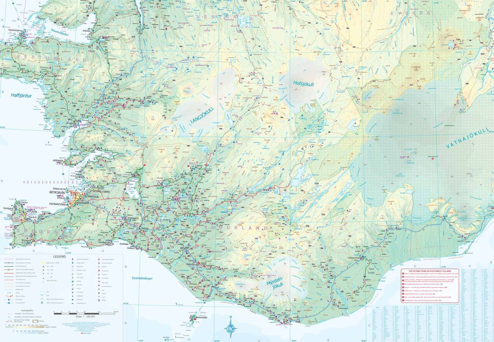 Carte de voyage - Islande Sud-ouest & Plan de Reykjavik | ITM carte routière ITM