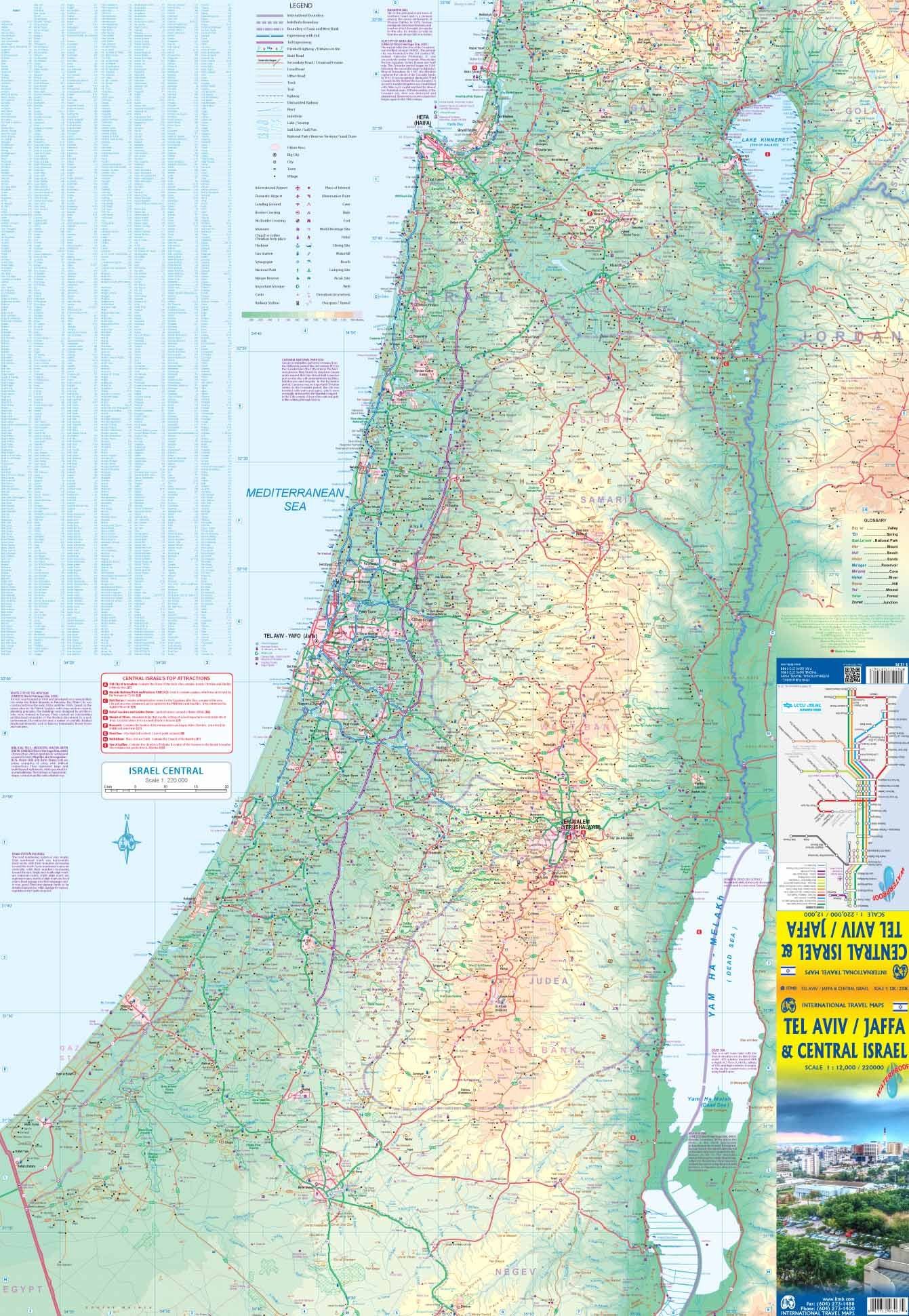 Carte de voyage - Israël centre & Plans de Tel Aviv et Jaffa | ITM carte routière ITM
