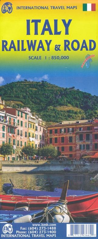 Carte de voyage - Italie (Routes et chemins de fer) | ITM carte routière ITM