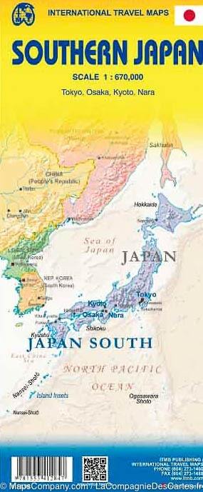Carte de voyage - Japon Sud (routes et chemins de fer) | ITM carte pliée ITM 