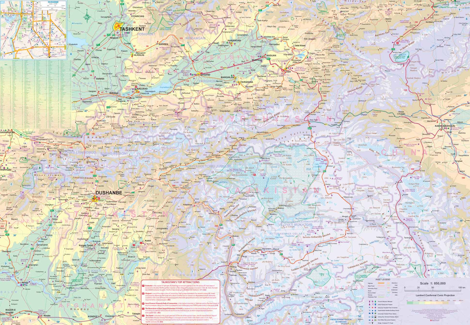 Carte de voyage - Kirghizstan & Tadjikistan | ITM carte routière ITM