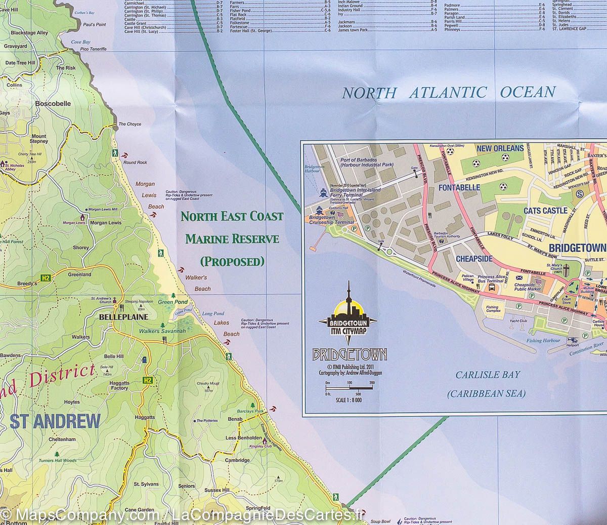 Carte de voyage - La Barbade & Sainte-Lucie | ITM carte routière ITM