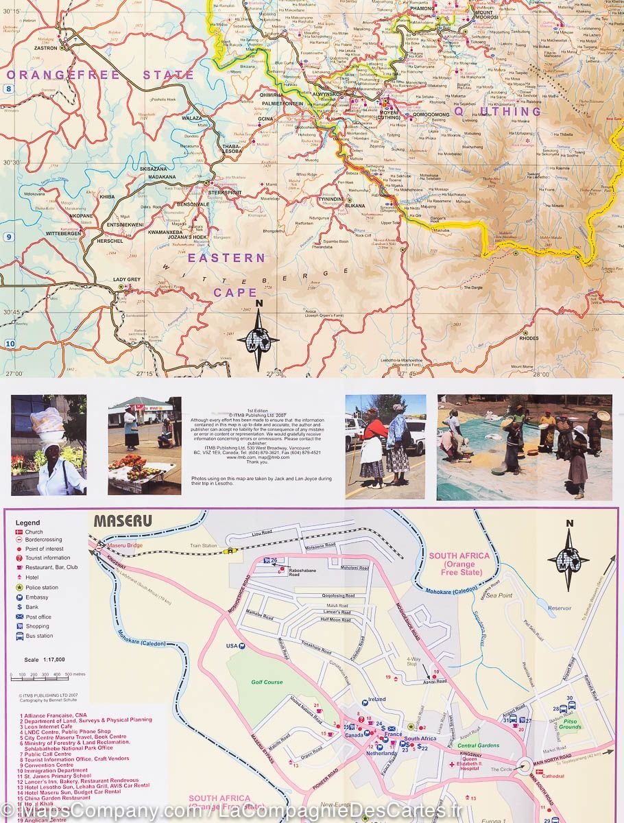 Carte de voyage - Lesotho & Swaziland | ITM carte routière ITM