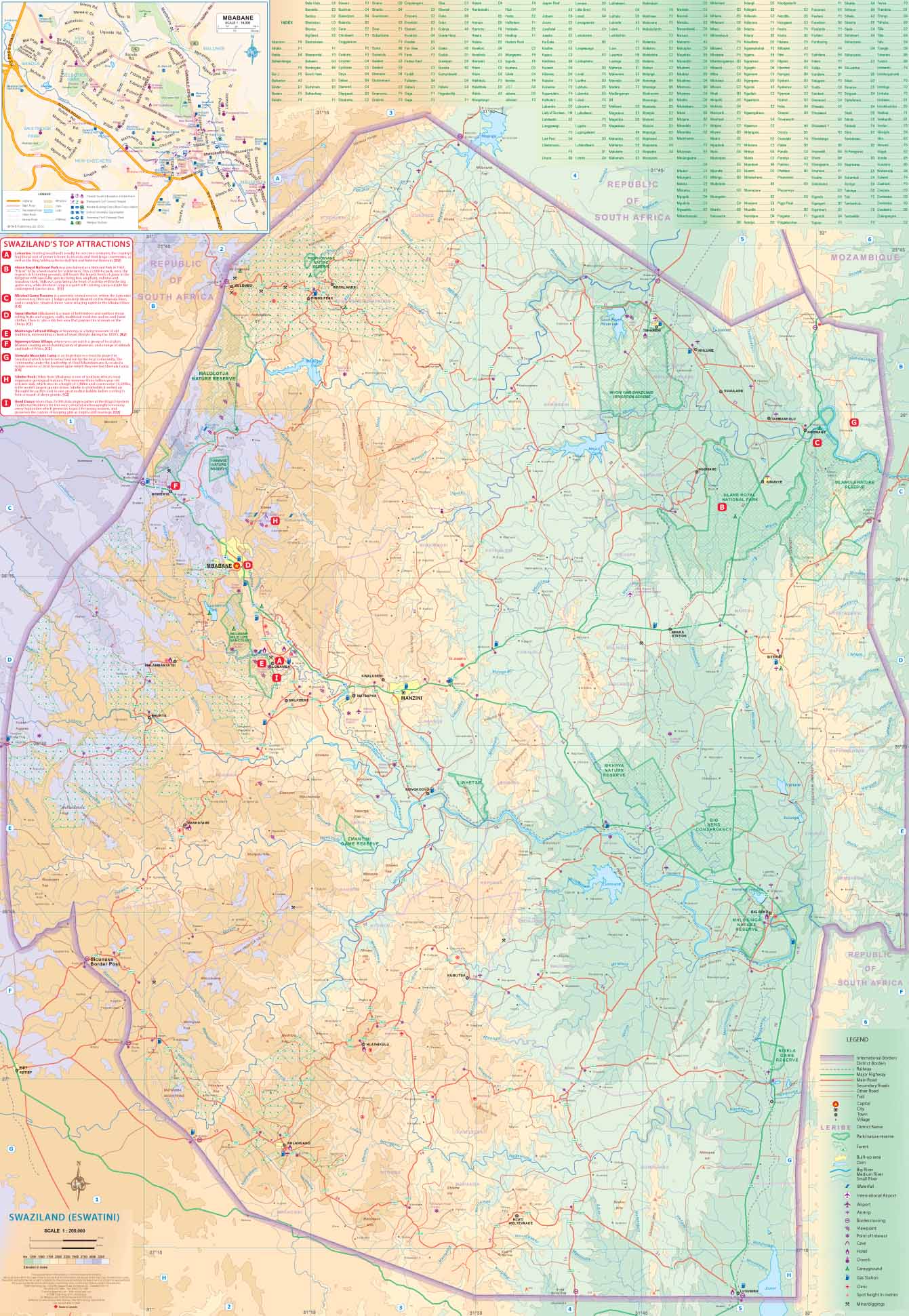 Carte de voyage - Lesotho & Swaziland | ITM carte routière ITM