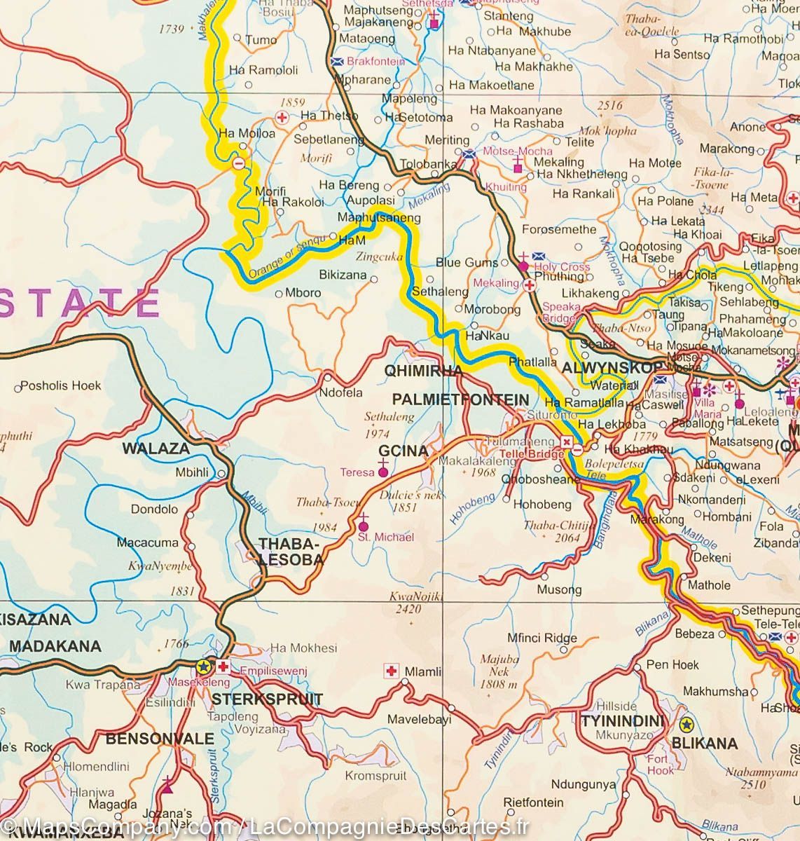 Carte de voyage - Lesotho & Swaziland | ITM carte routière ITM