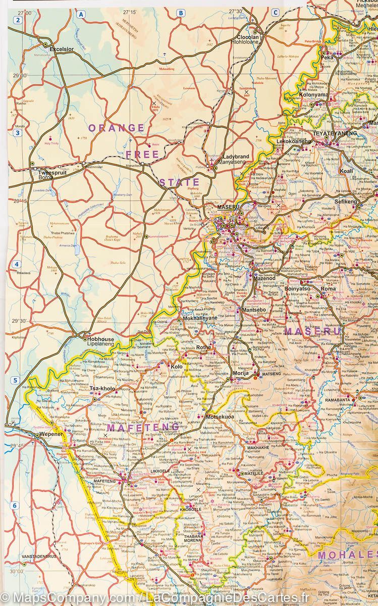 Carte de voyage - Lesotho & Swaziland | ITM carte routière ITM