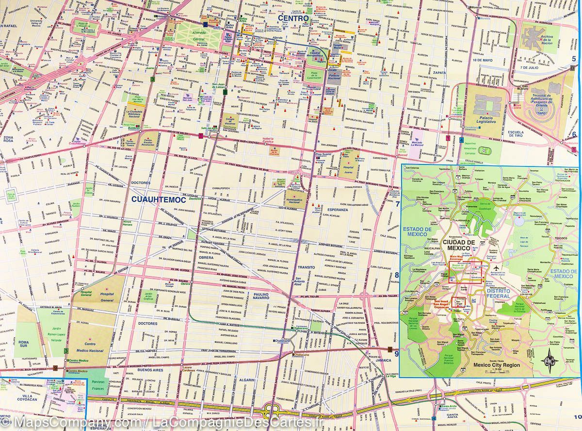Carte de voyage - Mexique Central & Plan de Mexico | ITM carte routière ITM