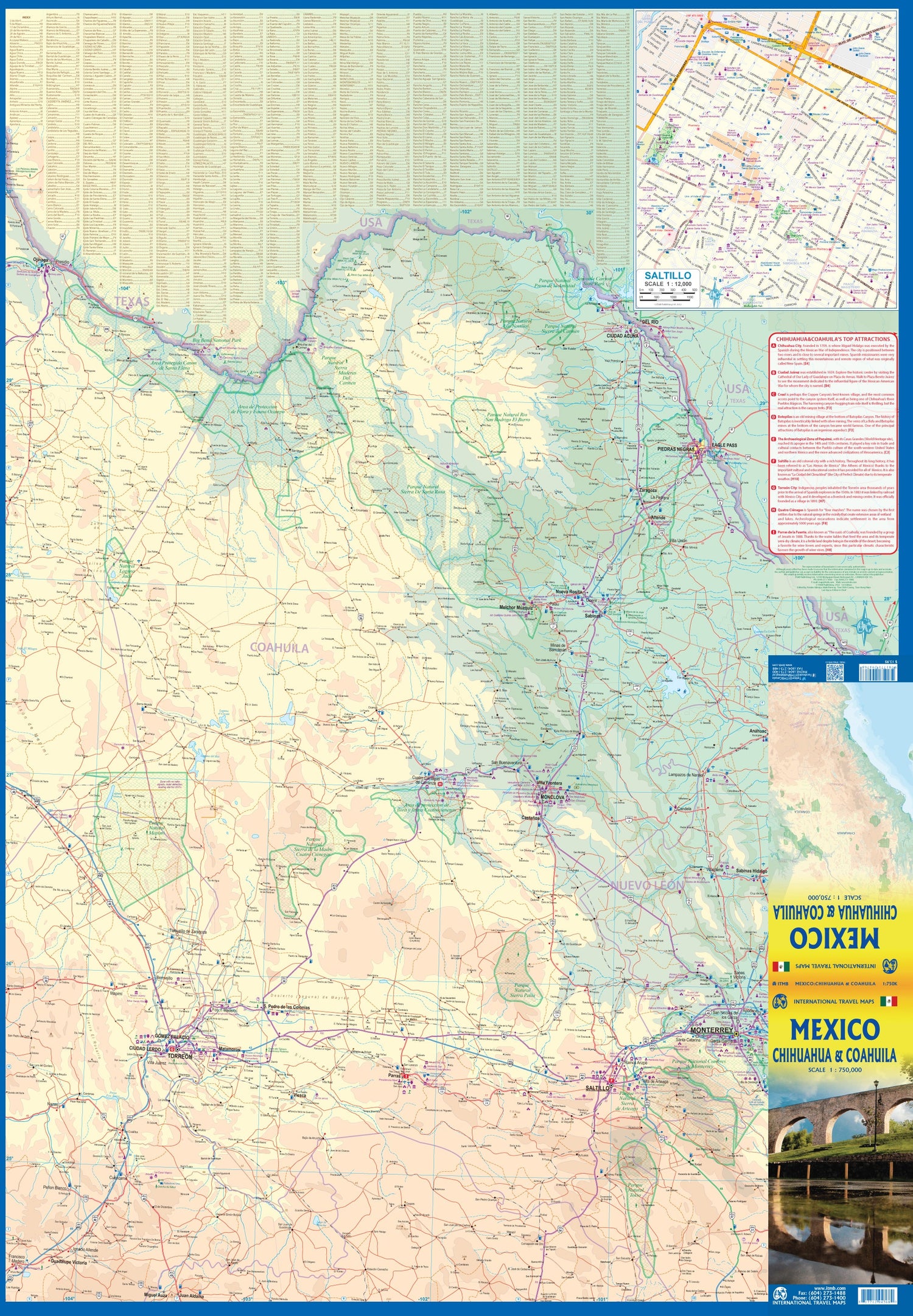 Carte de voyage - Mexique : Chihuahua & Coahuila | ITM carte routière ITM